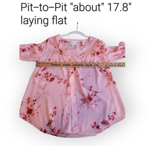 XS Cinq a Sept Jennings Pink Floral Fairycore Romantic Lightweight Pintuck Top - Picture 7 of 11
